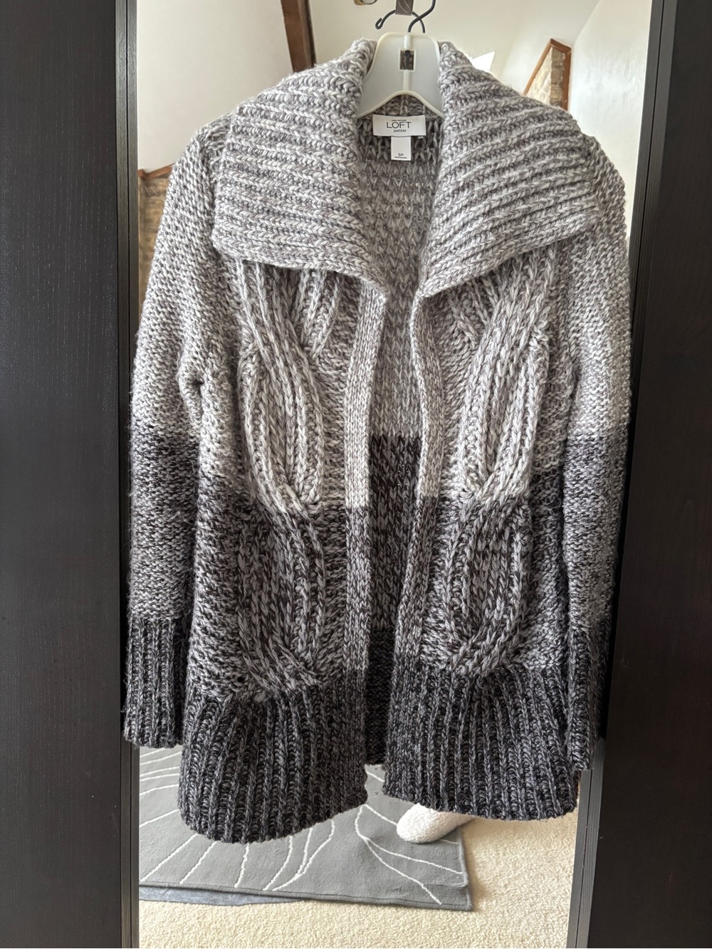 Ann Taylor LOFT Womens Cardigan Pockets Wool Blend Gray Shawl Collar S Petite